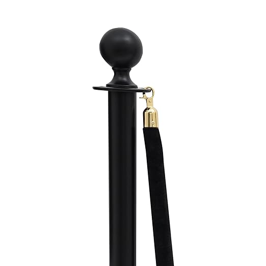 4 PCS Stanchion Posts with 2 Velvet Ropes, Black & Gold Crowd Control Barriers with Fillable Base, Stainless Steel Ball Top Poles for Event, Red Carpet, Museum & Wedding Decor