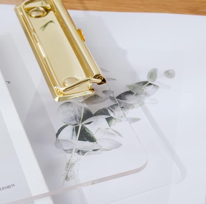 JIARI 4 Pack Clear Acrylic Office Clipboard A4 Letter Size 8.6" x 12.2" (Gold 4 Pack)