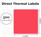 2" x 2" Thermal Labels Stickers Red, Square Thermal Shipping Stickers, Multipurpose Inventory Self-Adhesive Direct Thermal Label for Small Business (500 Labels/Roll)