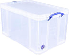 Really Useful Box 84 Liters Storage Container with Snap Lid and Clip Lock Handle for Lidded Home and Item Storage Bins, 4 Pack, Clear