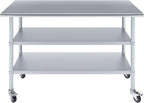 AmGood Stainless Steel Work Table with 2 Shelves and Casters | Metal Utility Table On Wheels (Stainless Steel Work Table with 2 Shelves + Casters, 60" Long x 24" Deep)