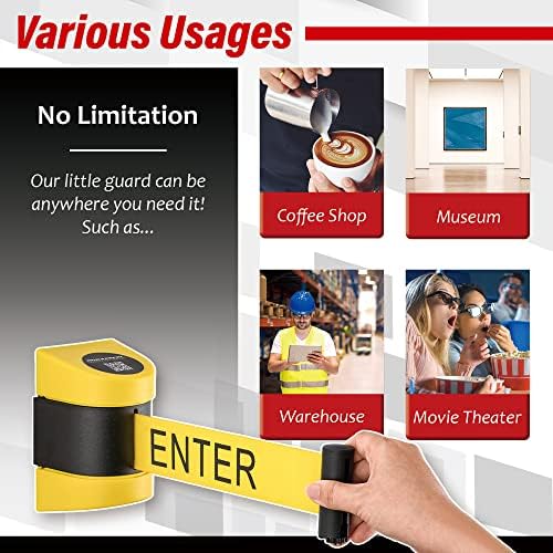 DuraSteel Wall Mount Retractable Belt Barrier - 6.5 Ft Yellow “Do Not Enter” Belt in Black & Yellow Case - Guardian 2.0 Indoor/Outdoor Caution Tape - Crowd Control Queue Barrier, Line Divider, 10 Pcs