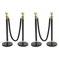 4Pcs Velvet Ropes and Stanchion Post, Black & Gold Stanchion Rope Set, Stainless Steel Stanchions Posts with Ball Top, Crowd Control Barriers for Shopping Malls, Exhibition Halls