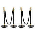 4Pcs Velvet Ropes and Stanchion Post, Black & Gold Stanchion Rope Set, Stainless Steel Stanchions Posts with Ball Top, Crowd Control Barriers for Shopping Malls, Exhibition Halls