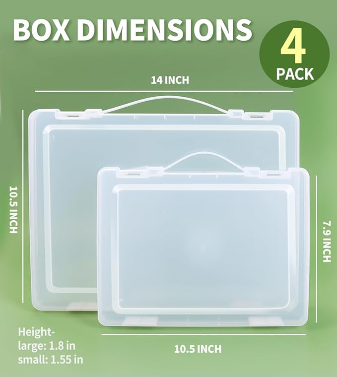 4-Pack Arts & Crafts Storage Boxes with Handles – Stackable, Portable Locking Containers for Board Games, Puzzles, Hobbies, Art Supplies, Documents & More, Fits 8.5" x 11" & A4 Papers