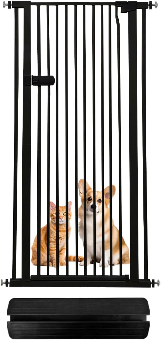 Lumizone Extra Tall Cat Gate 61.02" High Pressure Mounted Extra Wide 2025 New (17 Sizes) 1.37" Gap No Drilling Auto-Close One-Handed Operation Tall Pet Gate for Dogs(Black, 61.02" H x 29.92"-34.24" W)