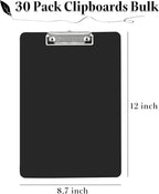 CertBuy 30 Pack Black Clipboards, Black Plastic Clipboards, Plastic Office Clipboard 12 x 8.7 Inch Letter Size for Classroom, Teacher, School, Home, Office Supply
