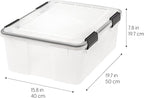 IRIS USA WeatherPro 31 Qt Storage Bins with Lids, 6 Pack, BPA-Free Plastic Gasket Box with Tight Latch and Seal, Stackable Nestable Tote Tub - Clear/Black
