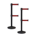 Crowd Control Warehouse CCW Series RBB-100D Set of 2 Stanchion Retractable Belt Barriers - Sloped Base, 11 Foot, Maroon Dual Belt with Black Post - Easy Assembly