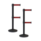 Crowd Control Warehouse CCW Series RBB-100D Set of 2 Stanchion Retractable Belt Barriers - Sloped Base, 11 Foot, Maroon Dual Belt with Black Post - Easy Assembly