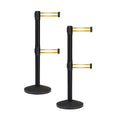 Crowd Control Warehouse CCW Series RBB-100D Set of 2 Stanchion Retractable Belt Barriers - Sloped Base, 7.5 Foot, Yellow with Horizontal Reflective Stripe Dual Belt with Black Post - Easy Assembly