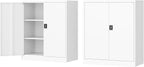 Metal Storage Cabinet-36” Tall Steel File Cabinets with Lockable Doors and Adjustable Shelves-White Steel Storage Cabinet for Home Office, School, Garag