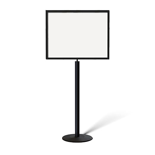 Floor Standing Sign Frame with Steel Low Profile Base, 22 inches by 28 inches Horizontal Sign Frame, Black Post