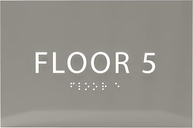 6" X4" Floor 5 Sign - ADA Compliant Tactile Graphics Grade 2 Braille Text | Wall Mount Plastic Directional Assistance, Floor Number Sign for Office, Schools, Hospitals, Apartments