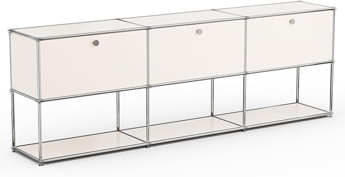 Modern Storage Cabinet Versatile Free-Standing Organizer for Home, Office, Garage, Gym, Kitchen, Furniture Decoration (G-15 D x 90" W x 29" H, White)