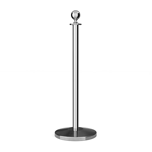 Montour Line Cline Post and Rope Stanchion, Sloped Base, (Polished Stainless Steel Post, Ball Top)