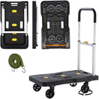 Upgrade Heavy Duty Folding Dolly Cart with Wheels, 330Lb Portable Push Cart, Adjustable Handle for Luggage, Moving, Travel, Shopping & Office Use