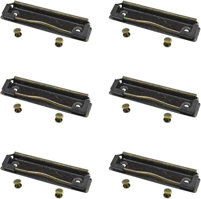 HAHIYO 3.94 Inches Vintage Bronze Metal Mountable Clipboard Clips - 6 Pack, Durable Spring Loaded Clip with Rubber Grips and Rivets Document File Wood Plastic Clip Board for Office School Home