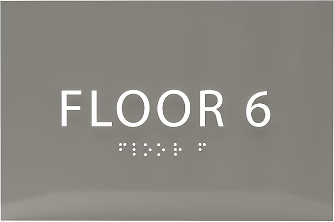 6" X4" Floor 6 Sign - ADA Compliant Tactile Graphics Grade 2 Braille Text | Wall Mount Plastic Directional Assistance, Floor Number Sign for Office, Schools, Hospitals, Apartments
