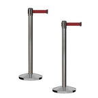 CCW Series RBB-100 - Set of 2 Stanchion Retractable Belt Barriers (7.5 Foot Belt, Maroon Belt with Satin Stainless Steel Post)