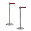 CCW Series RBB-100 - Set of 2 Stanchion Retractable Belt Barriers (11 Foot Belt, Maroon Belt with Satin Stainless Steel Post)