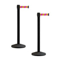 Crowd Control Warehouse CCW Series RBB-100 - Set of 2 Stanchion Retractable Belt Barriers - 7.5 Foot, Magenta and Yellow Diagonal Belt with Black Post - Easy Assembly