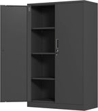 Metal Storage Cabinet with Locking Doors and 3 Adjustable Shelves, 53.5-Inch Lockable Storage Cabinets for Home Office Garage Kitchen Pantry (Black)