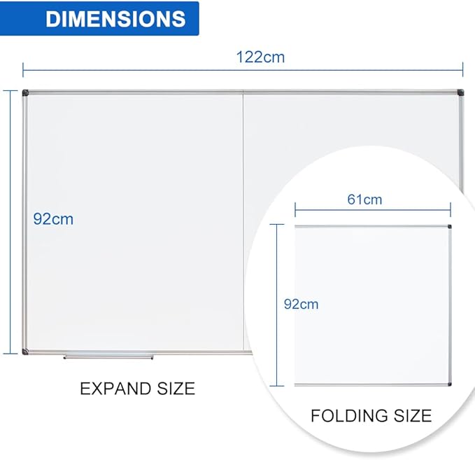 Large Magnetic Whiteboard 48 x 36 Inch, Foldable Dry Erase White Board with Pen Tray, Big Aluminum Frame Folding Message Presentation Board for Wall