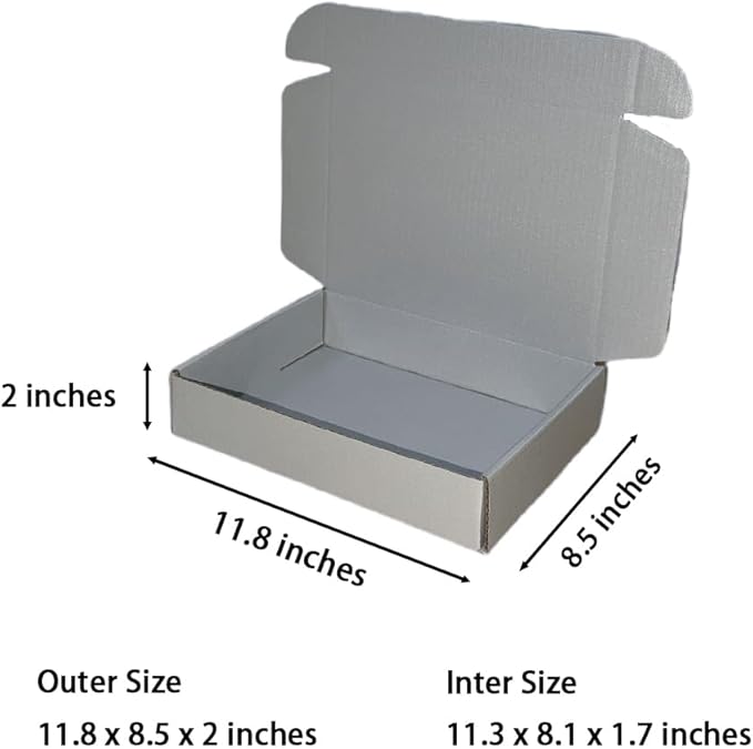 50 Pcs 11.8 x 8.5 x 2 inches Large Size Corrugated Cardboard Gift Boxes Recyclable Shipping Boxes for Packing Jewelry Ornament Gift Craft Packaging Supplier (Silver, 11.8 x 8.5 x 2")