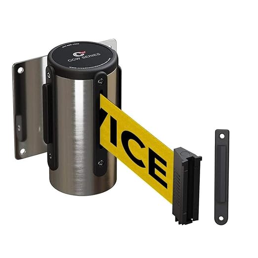 Crowd Control Warehouse - CCW Series WMB-120 Fixed Wall Mount Retractable Belt Barrier - 11 Foot, Yellow"Out of Service" Belt with Stainless Steel Case