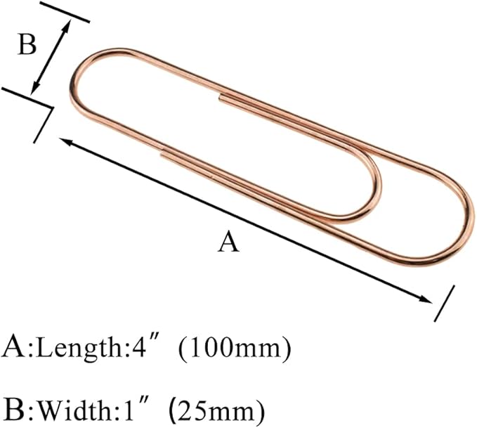 HAHIYO Paper Clips Sturdy 4 inches Length 14 Pack Paperclips Heavy Duty Tight Grip Rust Proof Reusable Metal Bright Rose Gold for Home Office School