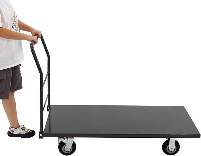 24"x49" Heavy Duty Platform Truck Cart, 2000lbs Capacity Steel Flatbed Cart with Handle & 4 Swivel Wheels, Industrial Utility Steel Hand Push Moving Dolly Cart for Warehouse, Luggage, and Moving