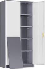 Incbruce 72” Metal Storage Cabinet, Garage Cabinets and Storage System with Doors and Shelves, Tall Lockable Tool Cabinet for Garage, Office, Home (Grey White)