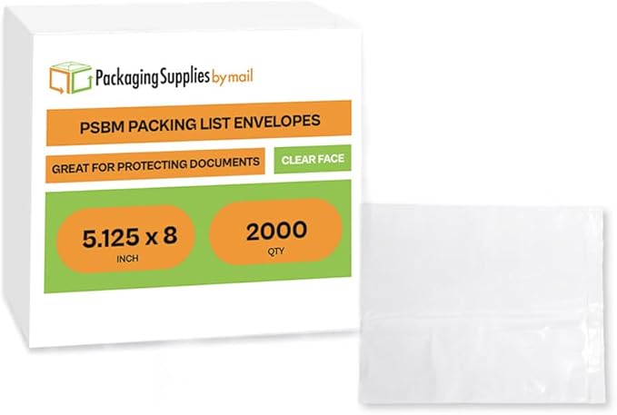 PSBM 2,000 PCS 5.12 x 8 Inch Clear Self-Adhesive Packing List Envelopes, Plastic Shipping/Mailing Pouch Enclosed Bags for Packing Slips Invoice Label