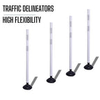 BESEA 8PCS 48" Traffic Delineator Posts with Detachable Base & High-Visibility Reflective Collars,White Durable Flexible Safety Cones for Work Zones, Parking Lots, and Roadways