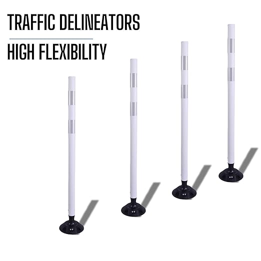 BESEA 8 Pack 36 Inch Traffic Delineator Posts with Reflective Collars White Road Cones,White Durable Flexible Safety Cones for Construction, Parking Lot, and Roadway Use