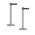 Crowd Control Warehouse CCW Series RBB-150 - Set of 2 Stanchion Retractable Belt Barriers - 16 Foot, Black Belt with Polished Stainless Steel Post - Easy Assembly