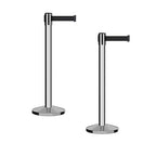 Crowd Control Warehouse CCW Series RBB-150 - Set of 2 Stanchion Retractable Belt Barriers - 16 Foot, Black Belt with Polished Stainless Steel Post - Easy Assembly
