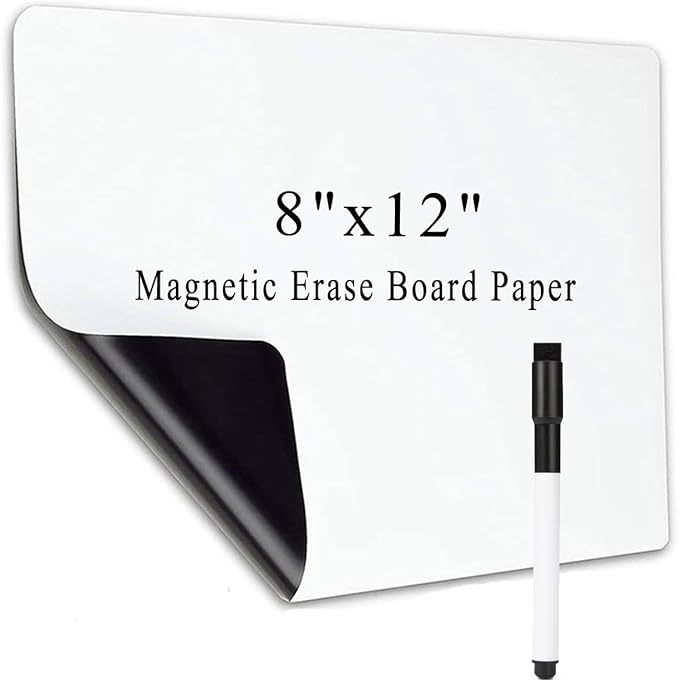Small Magnetic Dry Erase Board Sheet for Fridge, 8"x12" Erasable Refrigerator WhiteBoard for Kitchen, Mini White Board Planner, Include 1 Markers