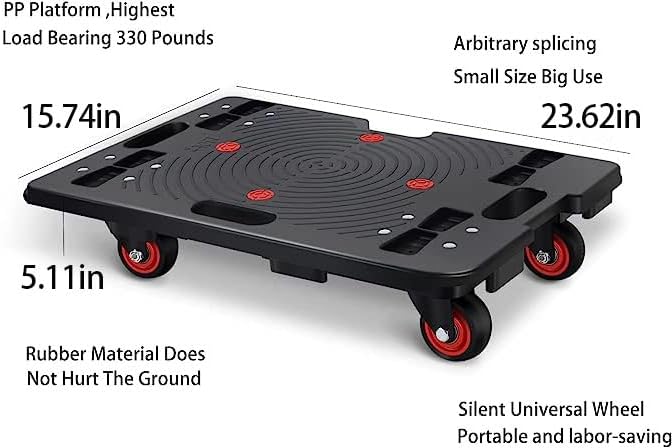 Furniture Dolly, Furniture Movers Dollies Heavy Duty,Large Moving Dolly Cart with 4 Wheels,24in-16in Hand Truck Folding Cart,360° Swivel Wheels Mute Portable 660lb Capacity,2 Pack,Black