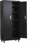 VINGLI Rolling Metal Storage Cabinet with Adjustable Shelves, 71'' Tall Garage Storage Cabinet with Wheels, Locking Tool Cabinets for Home Office Garage Gym School (Black)