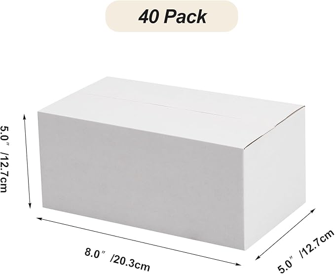 Calenzana 8x5x5 Shipping Boxes Set of 40, White Corrugated Cardboard Box for Mailing Packing Gifts Small Business