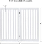 unipaws 36”H Free Standing Pet Gate for Dog and Cat, Wooden Dog Gates for Doorway, Stairs, Room Divider, Step Over Foldable Pet Fence for The House, Expandable Barrier, Indoor Use, White