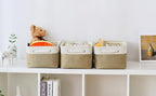TheWarmHome Storage Basket for Organizing - 14x10x7 inch Medium 3 Pack Collapsible Storage Bin for Shelves with Handles, Canves Storage Box for Organizer Cubes Cloth Gift Toy Closet (White & Khaki)