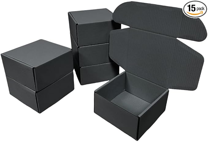 15 Pcs 6 x 6 x 3 inches Corrugated Cardboard Gift Boxes Recyclable Shipping Boxes for Mailing & Holidays, Wedding, Birthday, Gifts Packaging (Dark Gray, 6 x 6 x 3")