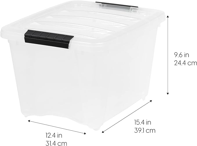 IRIS USA 19 Qt Stackable Plastic Storage Bins with Lids, 6 Pack - BPA-Free, Made in USA - Discreet Organizing Solution, Latches, Durable Nestable Containers, Secure Pull Handle - Pearl