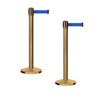 Crowd Control Warehouse CCW Series RBB-150 - Set of 2 Stanchion Retractable Belt Barriers - 16 Foot, Blue Belt with Satin Brass Steel Post - Easy Assembly