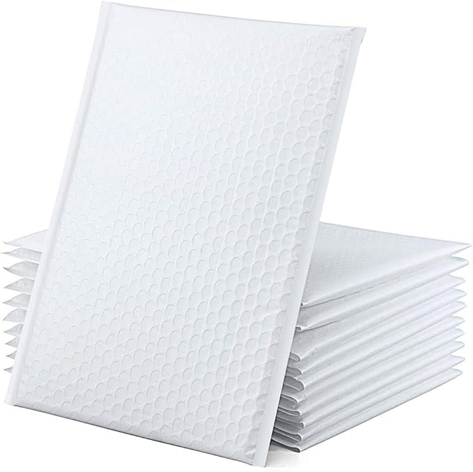 Water Resistant Bubble Envelope Mailers [25 Pack] 4 inch x 7 inch #000 White Poly Padded Shipping Envelopes Self Sealing Cushioned Packaging Bags