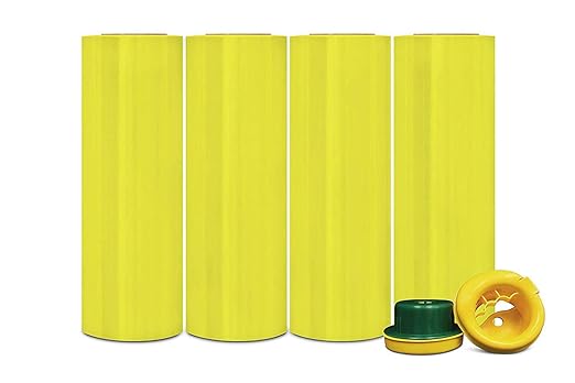APQ 4 Rolls of Blown Hand Stretch Film 18" x 1500'. Yellow Hand Stretch Wrap, 80 Gauge. Tear Resistant Residue Free Film for Moving, Shipping, Wrapping. Industrial Grade Pallet Shrink Wrap Film.