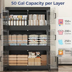 600 QT Extra Large Stackable Storage Bins with Lid, 150 Gal Collapsible Storage Box with Wheels, Folding Closet Organizers and Storage Cabinet with Doors for Home, Kitchen, Office, 3Pack Black